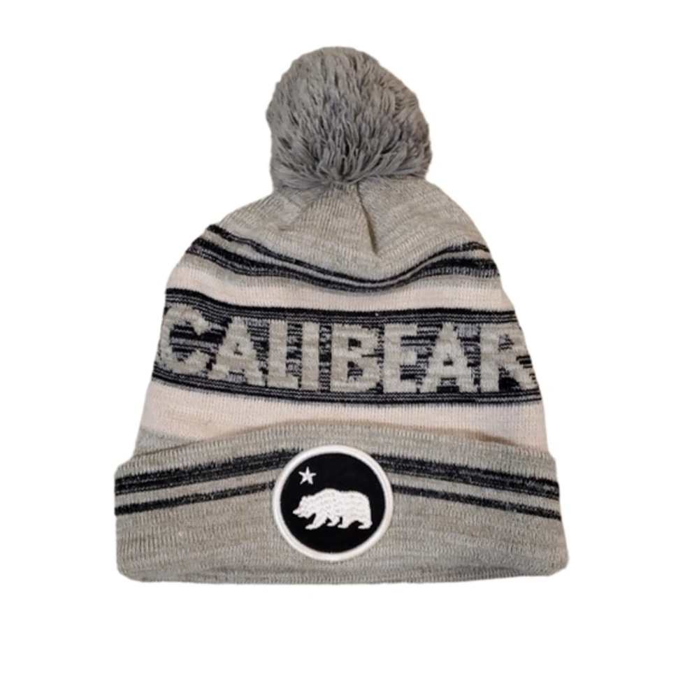 Calibear Men's Gray White Pom Pom Beanie Hat